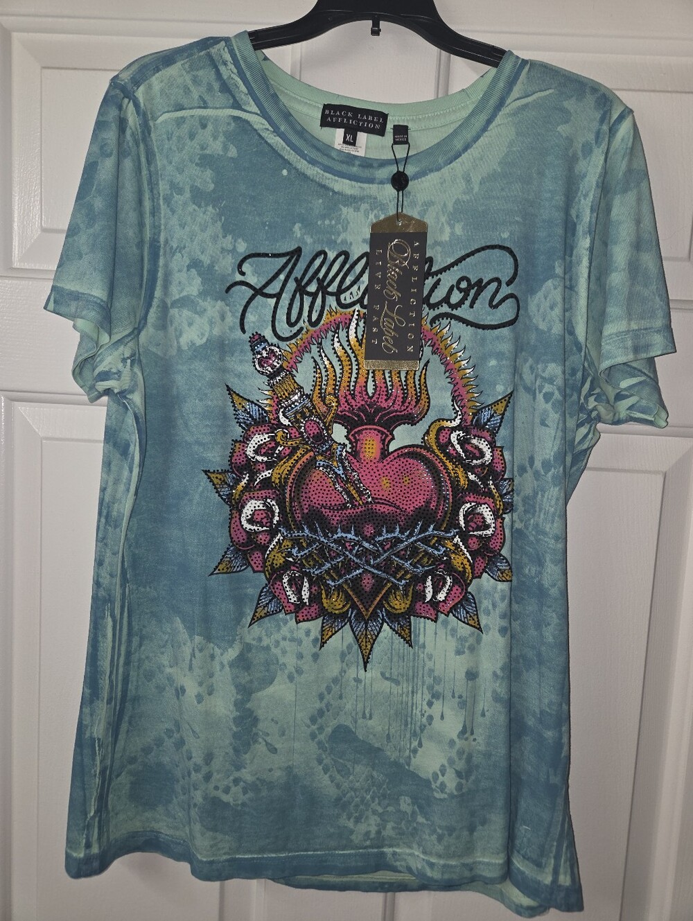 Black Label Affliction Aqua Teal Tie-Dye Heart Graphic Tee